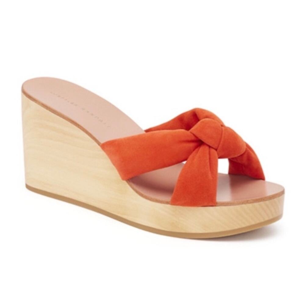 Loeffler Randall Taylor Wedge Sandal US 11 Orange Suede Wood Platform Boho